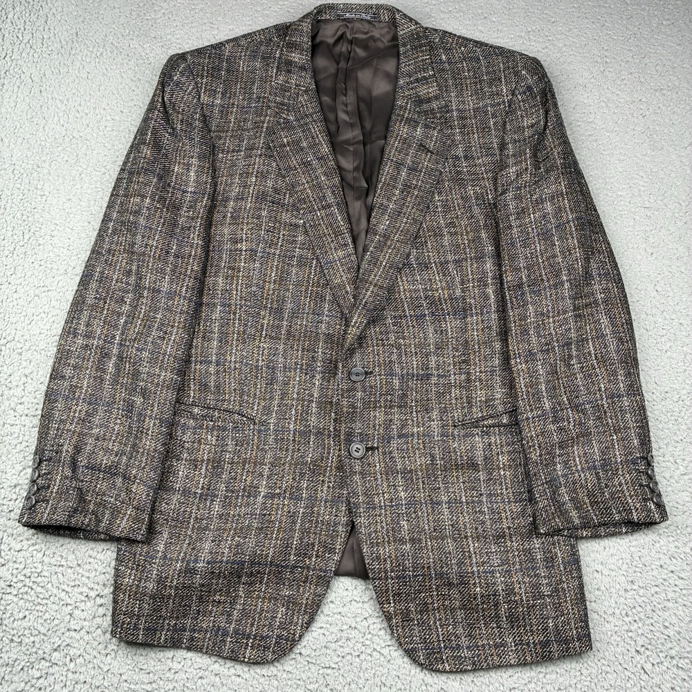 Ermenegildo Zegna Men's 44R Brown Silk Windowpane Plaid Sport Coat Italy